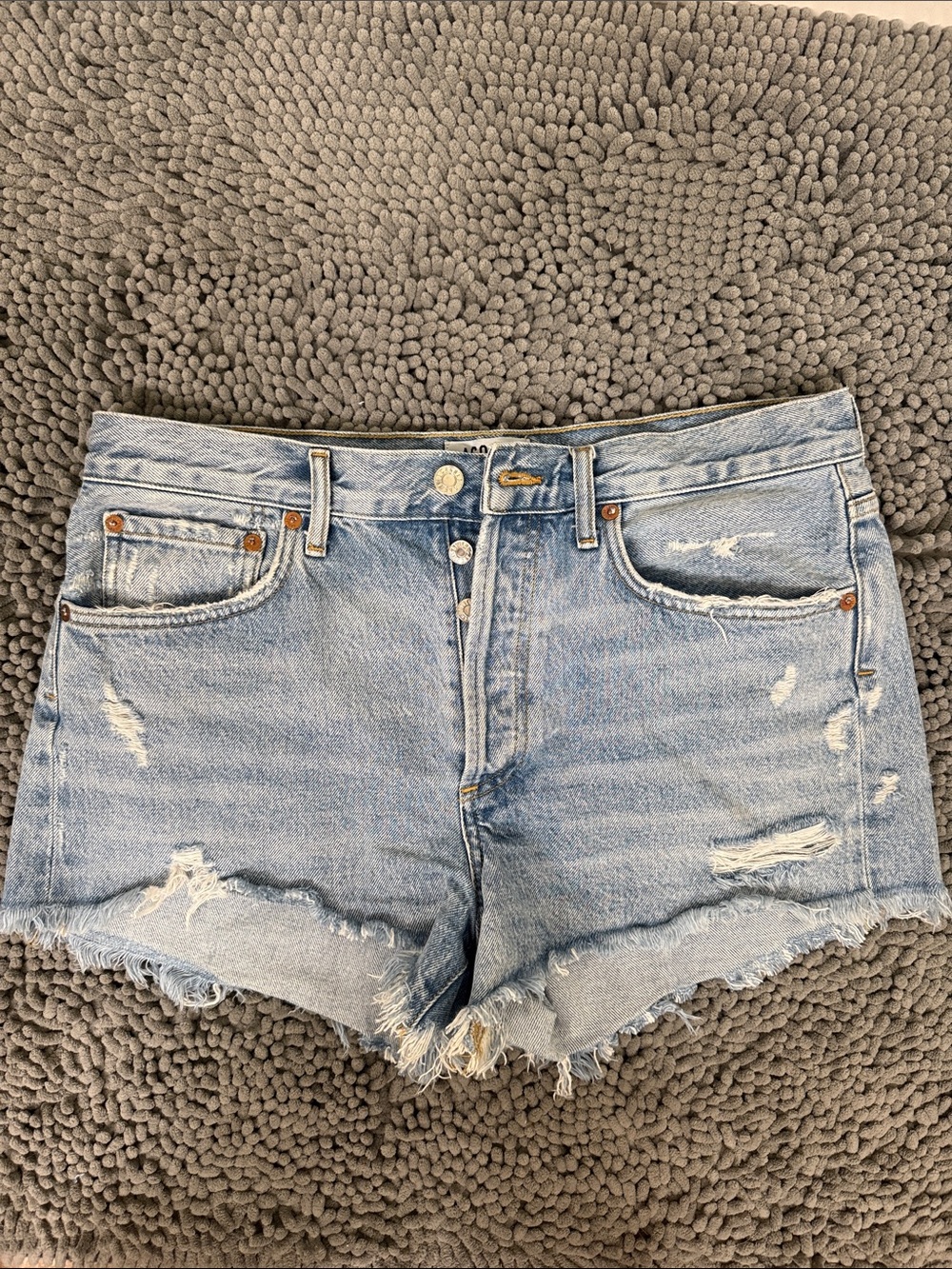 Agolde Light Blue Distressed Denim Cutoff Shorts